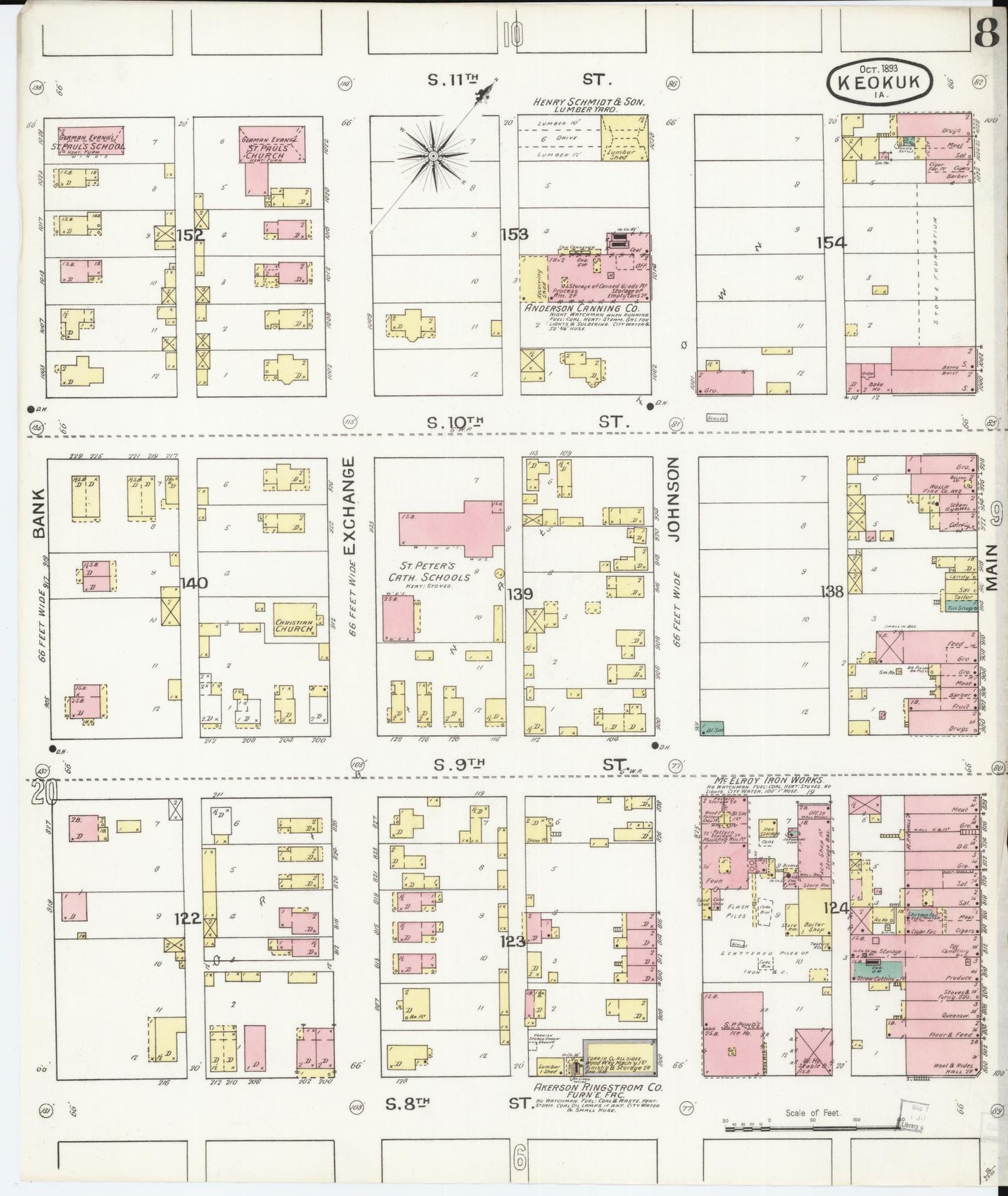 Sanborn Fire Insurance Map from Keokuk, Lee County, Iowa (1893), Sheet #0008 - Historic Sanborn Fire Insurance Map Print, vintage old map wall art