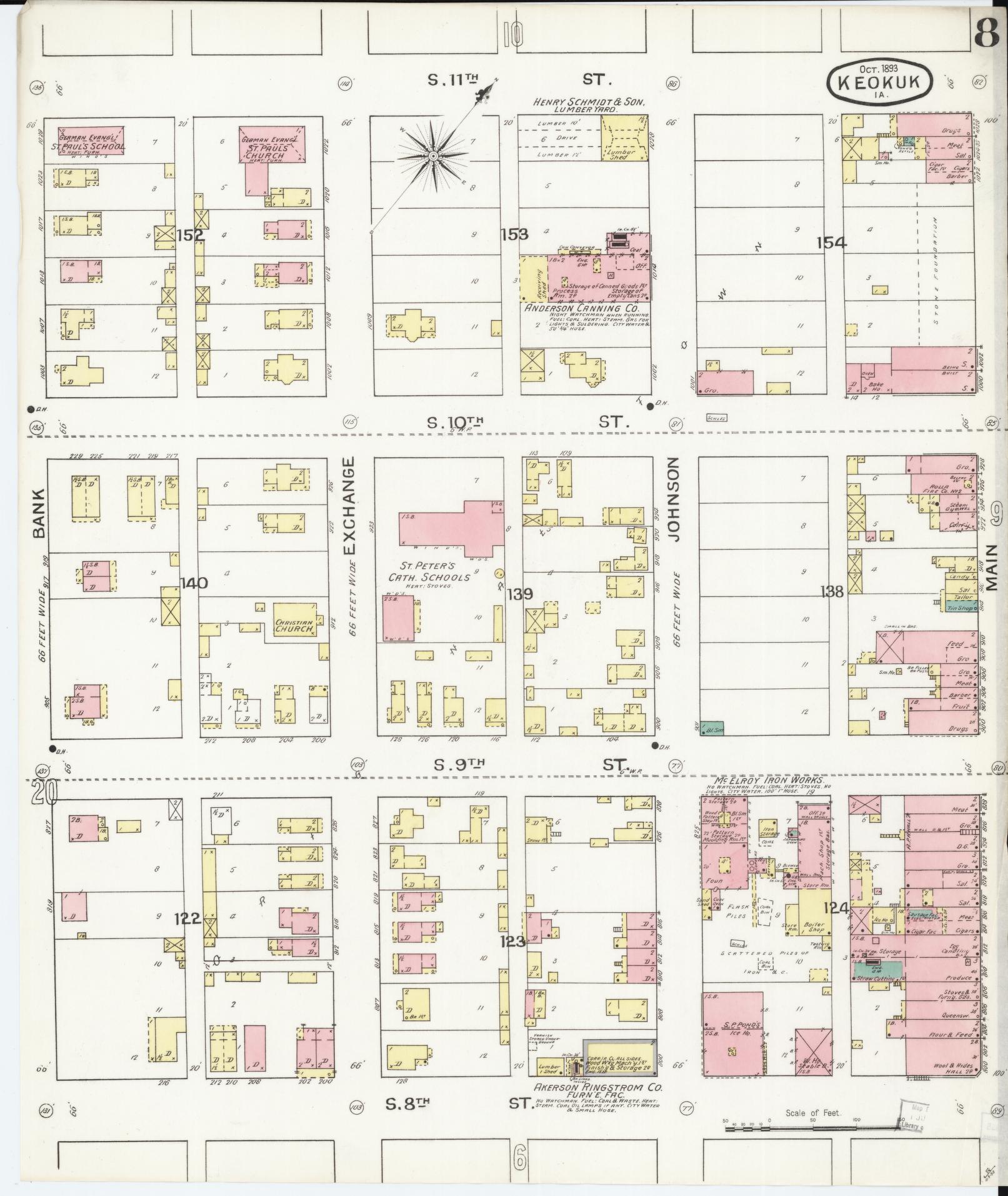 Sanborn Fire Insurance Map from Keokuk, Lee County, Iowa (1893), Sheet #0008 - Historic Sanborn Fire Insurance Map Print, vintage old map wall art