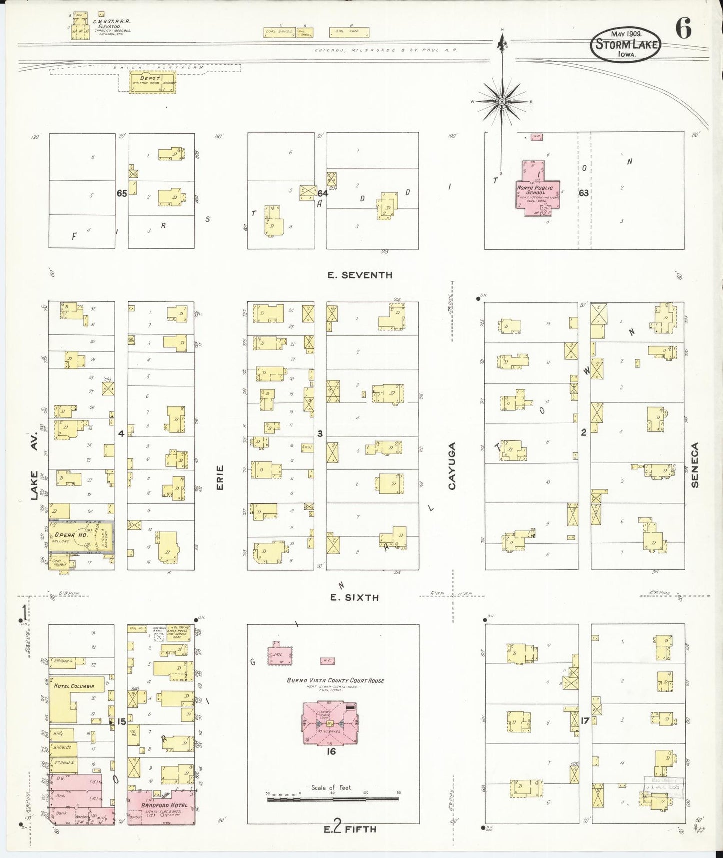 Sanborn Fire Insurance Map from Storm Lake, Buena Vista County, Iowa (1909), Sheet #0006 - Historic Sanborn Fire Insurance Map Print, vintage old map wall art