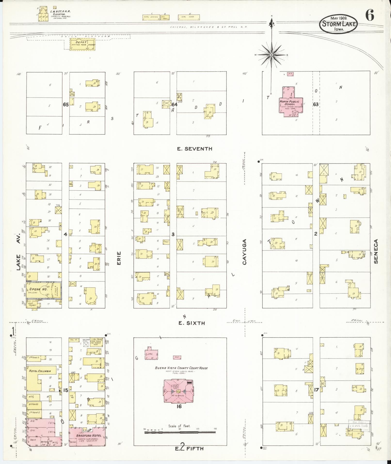 Sanborn Fire Insurance Map from Storm Lake, Buena Vista County, Iowa (1909), Sheet #0006 - Historic Sanborn Fire Insurance Map Print, vintage old map wall art