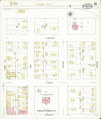 Sanborn Fire Insurance Map from Storm Lake, Buena Vista County, Iowa (1909), Sheet #0006 - Historic Sanborn Fire Insurance Map Print, vintage old map wall art