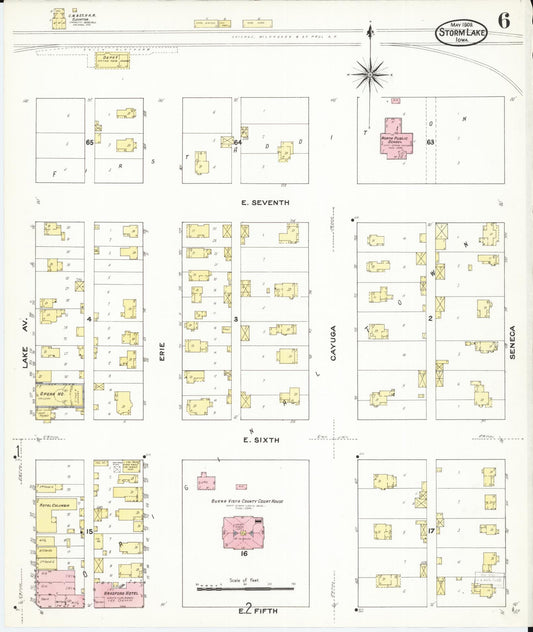 Sanborn Fire Insurance Map from Storm Lake, Buena Vista County, Iowa (1909), Sheet #0006 - Historic Sanborn Fire Insurance Map Print, vintage old map wall art