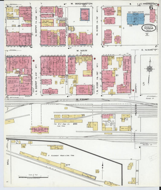 Sanborn Fire Insurance Map from Ionia, Ionia County, Michigan (1920), Sheet #0006 - Historic Sanborn Fire Insurance Map Print, vintage old map wall art, antique decor, genealogy gift, Michigan Michigan map