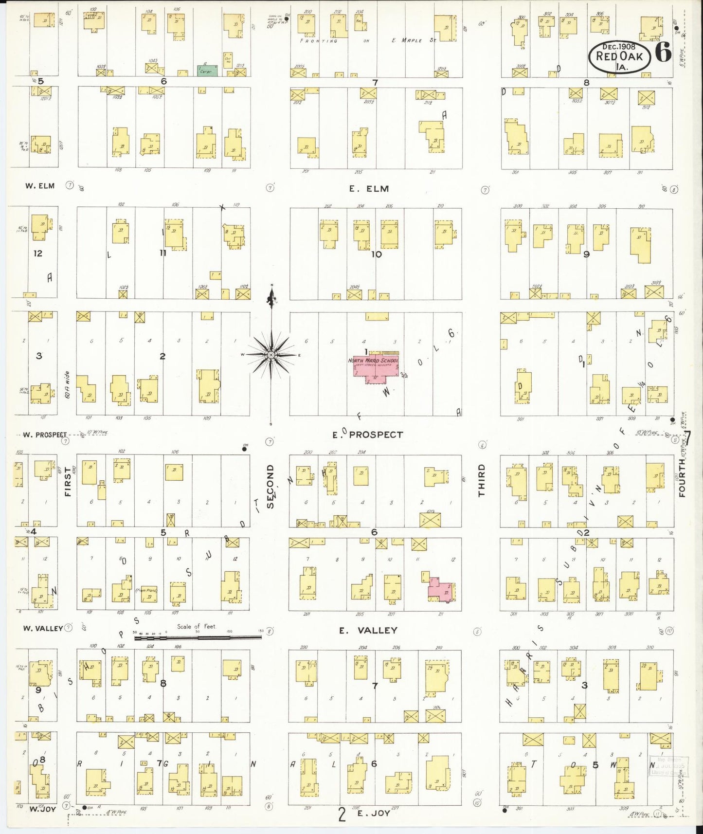 Sanborn Fire Insurance Map from Red Oak, Montgomery County, Iowa (1908), Sheet #0006 - Historic Sanborn Fire Insurance Map Print, vintage old map wall art
