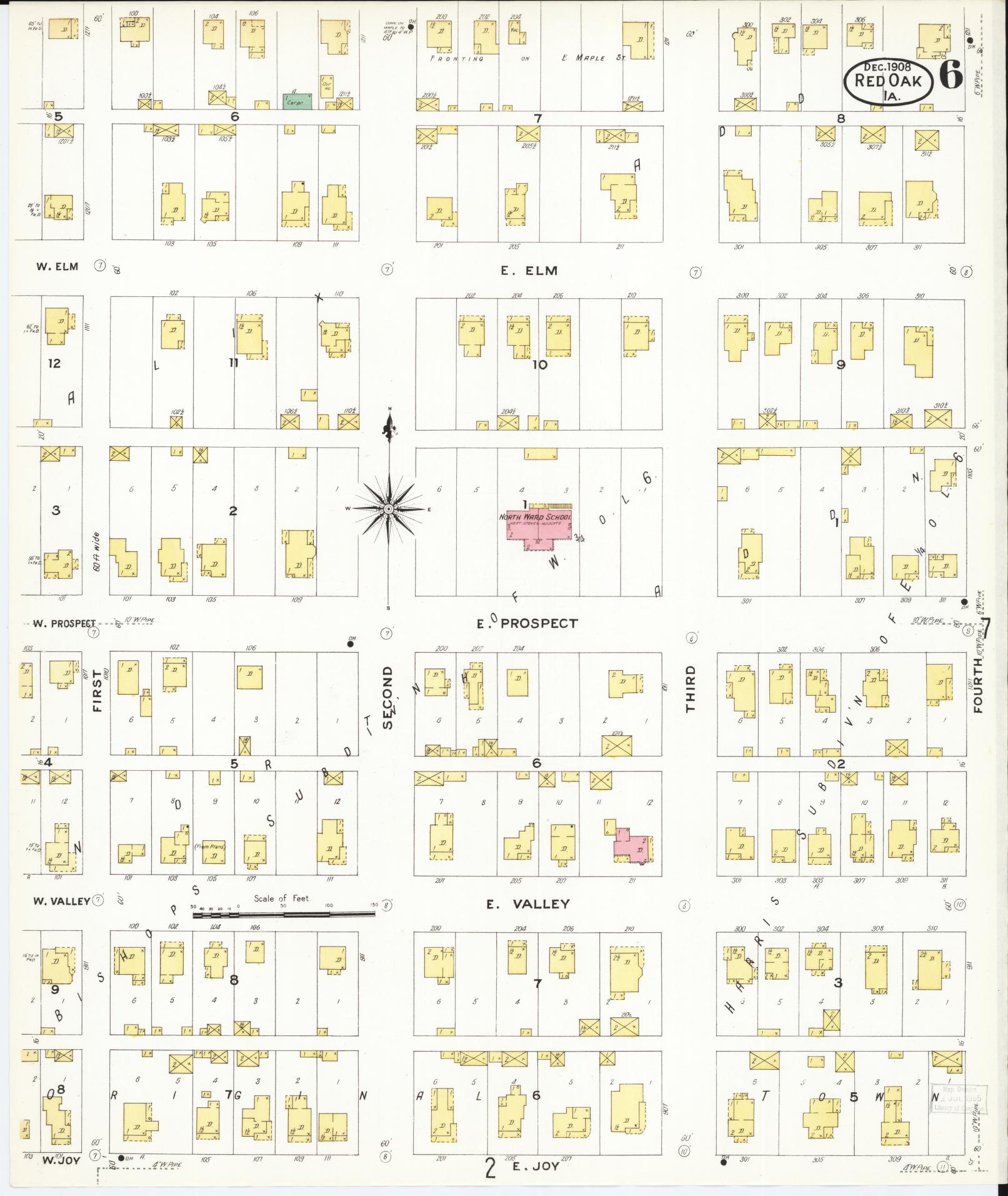 Sanborn Fire Insurance Map from Red Oak, Montgomery County, Iowa (1908), Sheet #0006 - Historic Sanborn Fire Insurance Map Print, vintage old map wall art