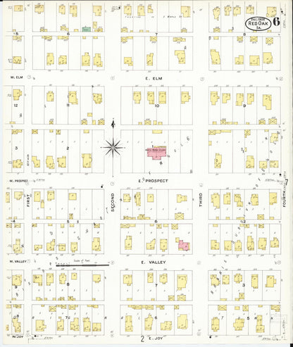 Sanborn Fire Insurance Map from Red Oak, Montgomery County, Iowa (1908), Sheet #0006 - Historic Sanborn Fire Insurance Map Print, vintage old map wall art