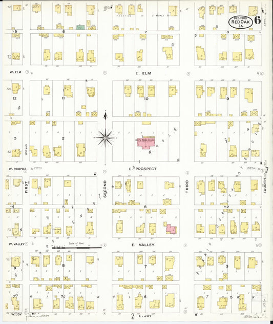 Sanborn Fire Insurance Map from Red Oak, Montgomery County, Iowa (1908), Sheet #0006 - Historic Sanborn Fire Insurance Map Print, vintage old map wall art