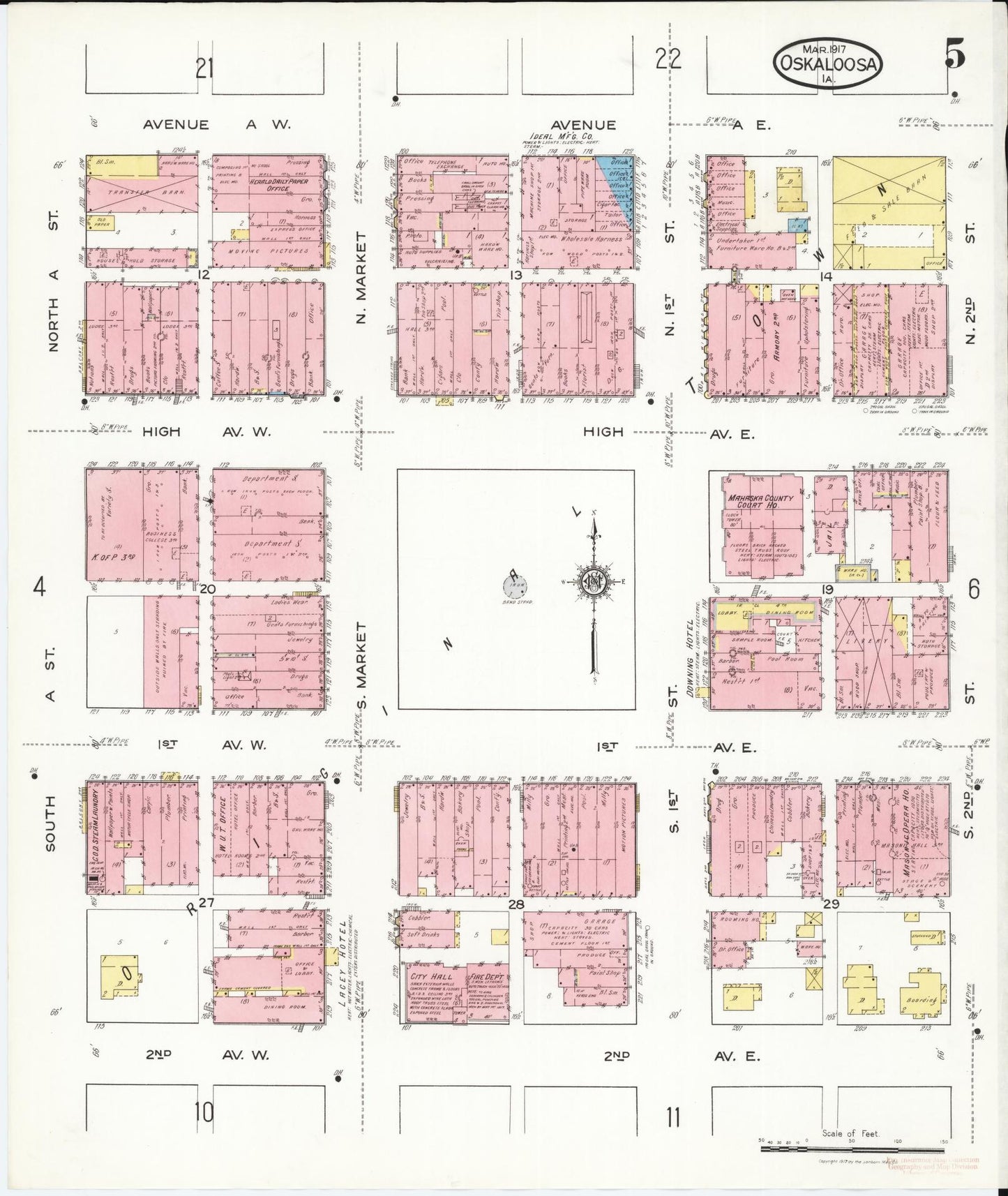 Sanborn Fire Insurance Map from Oskaloosa, Mahaska County, Iowa (1917), Sheet #0005 - Historic Sanborn Fire Insurance Map Print