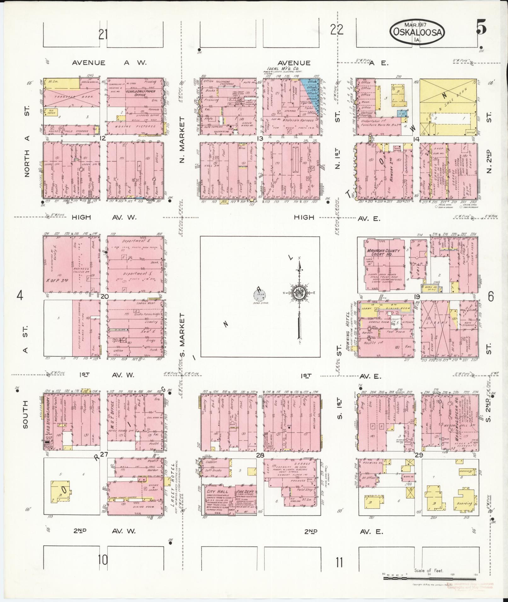 Sanborn Fire Insurance Map from Oskaloosa, Mahaska County, Iowa (1917), Sheet #0005 - Historic Sanborn Fire Insurance Map Print