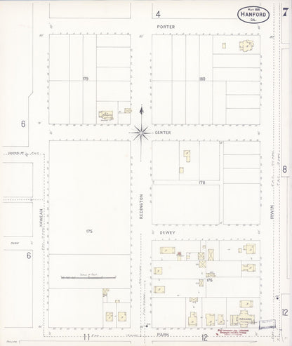 Sanborn Fire Insurance Map from Hanford, Kings County, California (1898), Sheet #0007 - Complete Map Set gallery image, historic Sanborn map, vintage wall art, California California