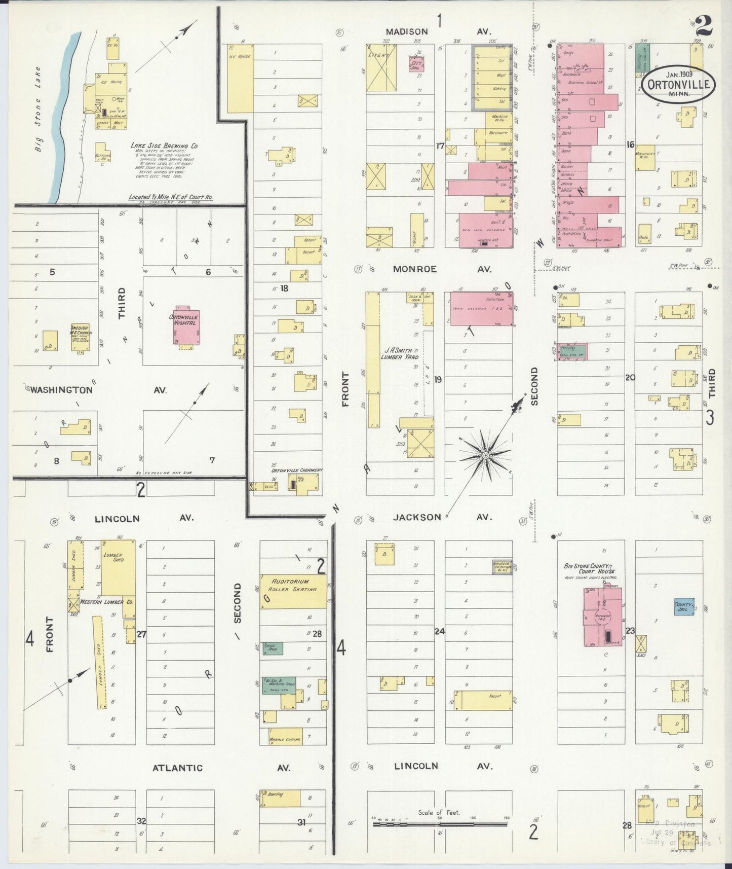 Sanborn Fire Insurance Map from Ortonville, Big Stone County, Minnesota (1909), Sheet #0002 - Historic Sanborn Fire Insurance Map Print, vintage old map wall art, antique decor, genealogy gift, Minnesota Minnesota map