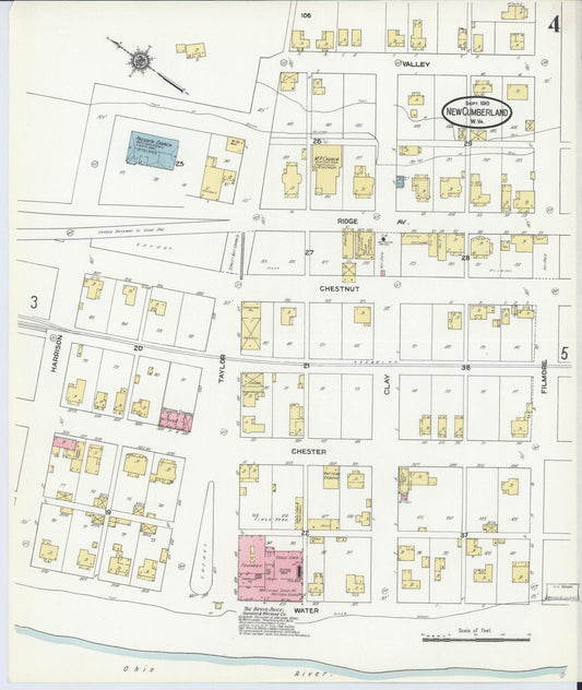 Sanborn Fire Insurance Map from New Cumberland, Hancock County, West Virginia (1910), Sheet #0004 - Historic Sanborn Fire Insurance Map Print, vintage old map wall art, antique decor, genealogy gift, West Virginia West Virginia map
