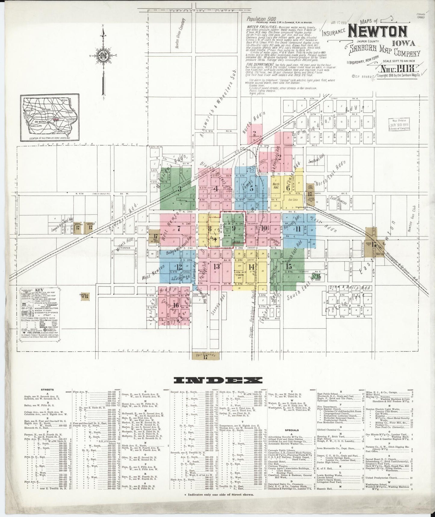 Sanborn Fire Insurance Map from Newton, Jasper County, Iowa (1918), Sheet #0001 - Historic Sanborn Fire Insurance Map Print