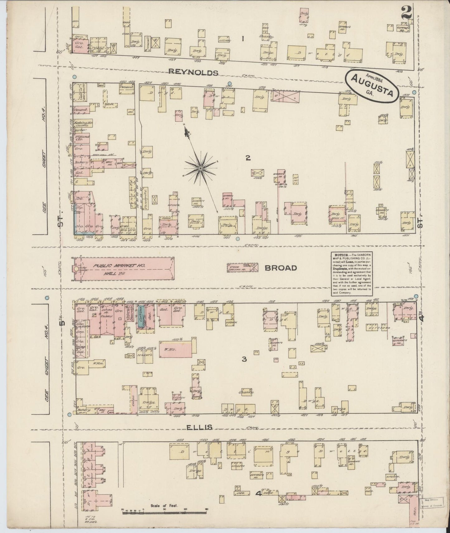 Sanborn Fire Insurance Map from Augusta, Richmond County, Georgia (1884), Sheet #0002 - Complete Map Set gallery image, historic Sanborn map, vintage wall art, Georgia Georgia