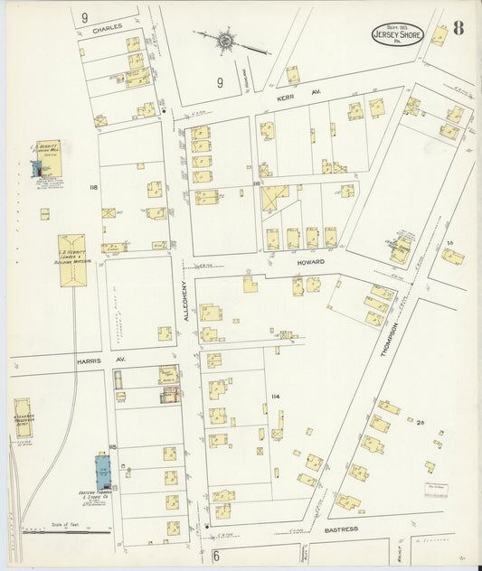 Sanborn Fire Insurance Map from Jersey Shore, Lycoming County, Pennsylvania (1913), Sheet #0008 - Historic Sanborn Fire Insurance Map Print, vintage old map wall art, antique decor, genealogy gift, Pennsylvania Pennsylvania map