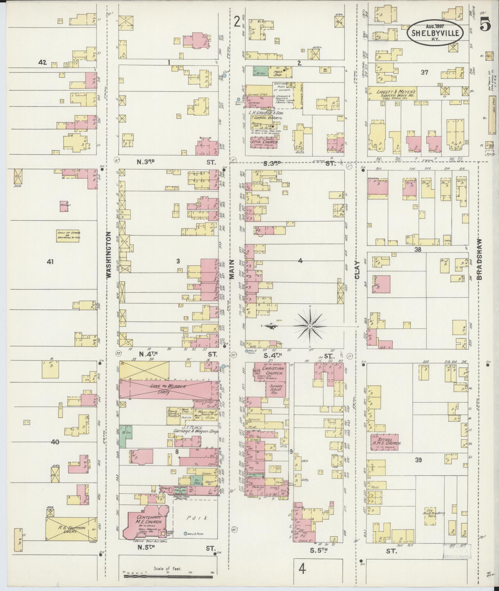 Sanborn Fire Insurance Map from Shelbyville, Shelby County, Kentucky (1897), Sheet #0005 - Complete Map Set gallery image, historic Sanborn map, vintage wall art, Kentucky Kentucky