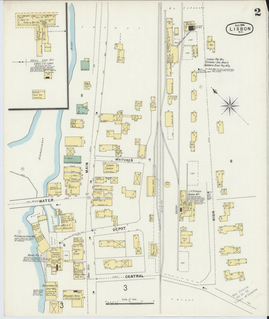 Sanborn Fire Insurance Map from Lisbon, Grafton County, New Hampshire (1896), Sheet #0002 - Historic Sanborn Fire Insurance Map Print, vintage old map wall art, antique decor, genealogy gift, New Hampshire New Hampshire map