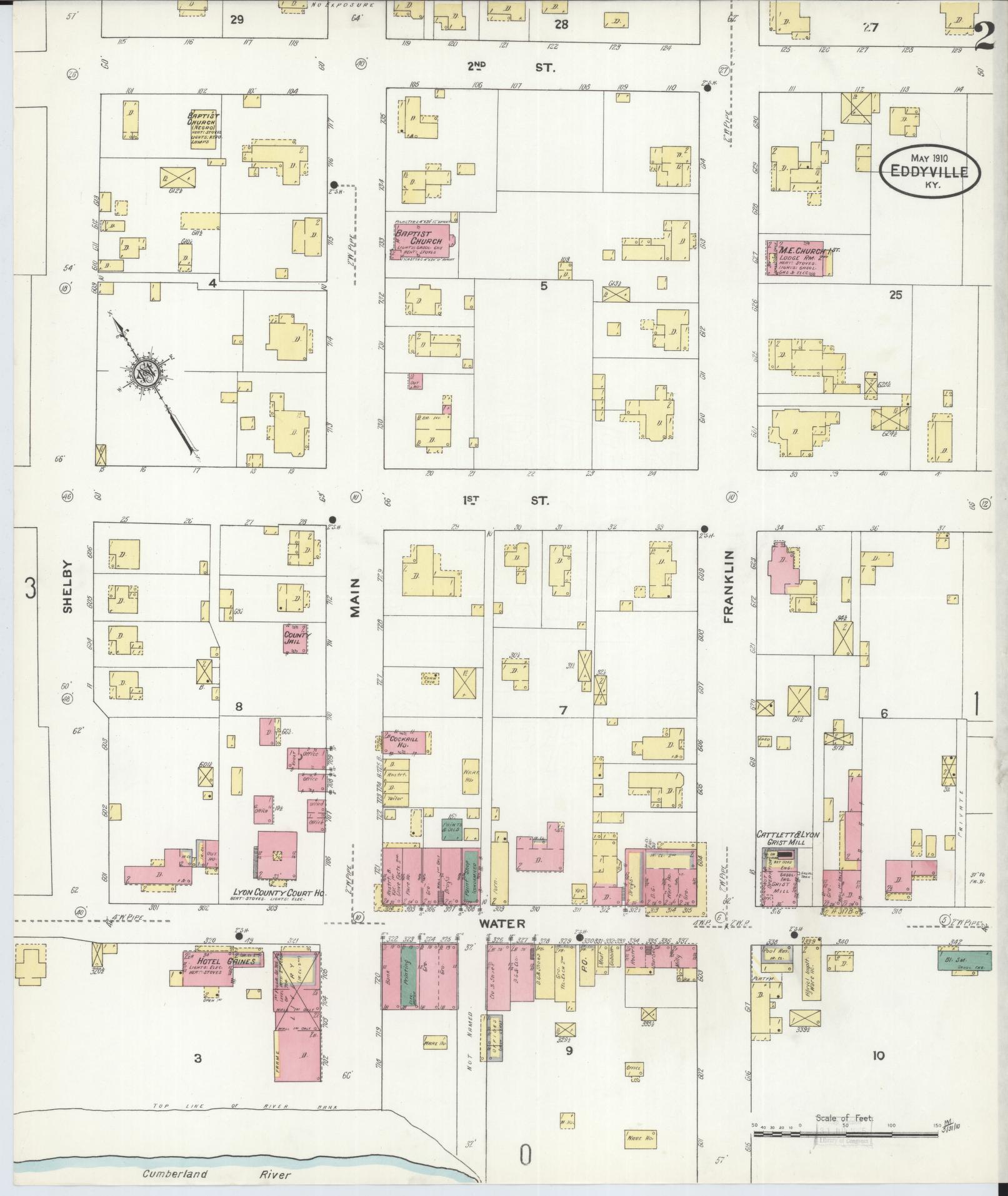 Sanborn Fire Insurance Map from Eddyville, Lyon County, Kentucky (1910), Sheet #0002 - Complete Map Set gallery image, historic Sanborn map, vintage wall art, Kentucky Kentucky