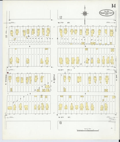 Sanborn Fire Insurance Map from Traverse City, Grand Traverse County, Michigan (1910), Sheet #0014 - Complete Map Set gallery image, historic Sanborn map, vintage wall art, Michigan Michigan