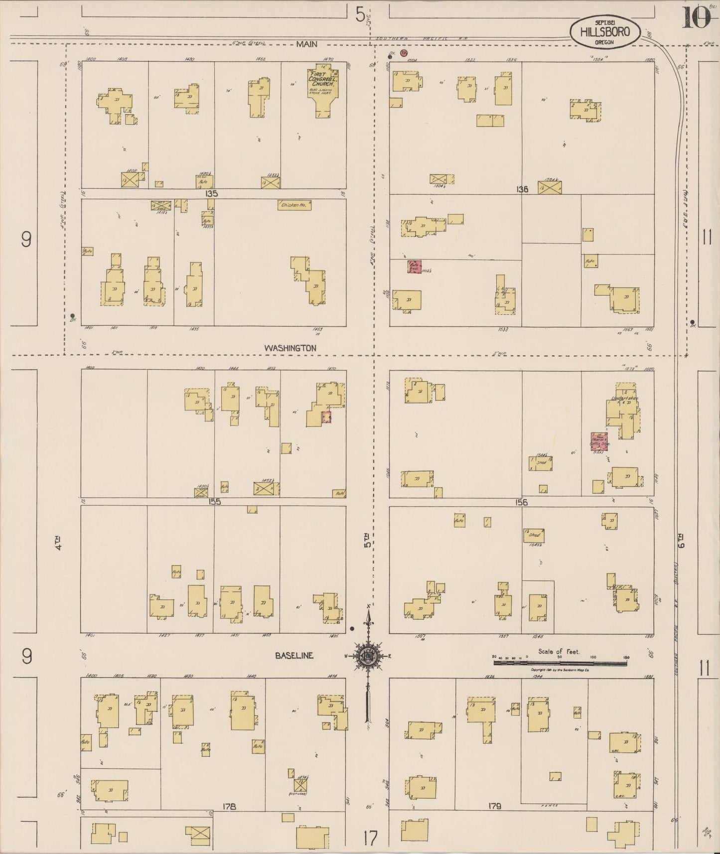 Sanborn Fire Insurance Map from Hillsboro, Washington County, Oregon (1921), Sheet #0010 - Complete Map Set gallery image, historic Sanborn map, vintage wall art, Oregon Oregon