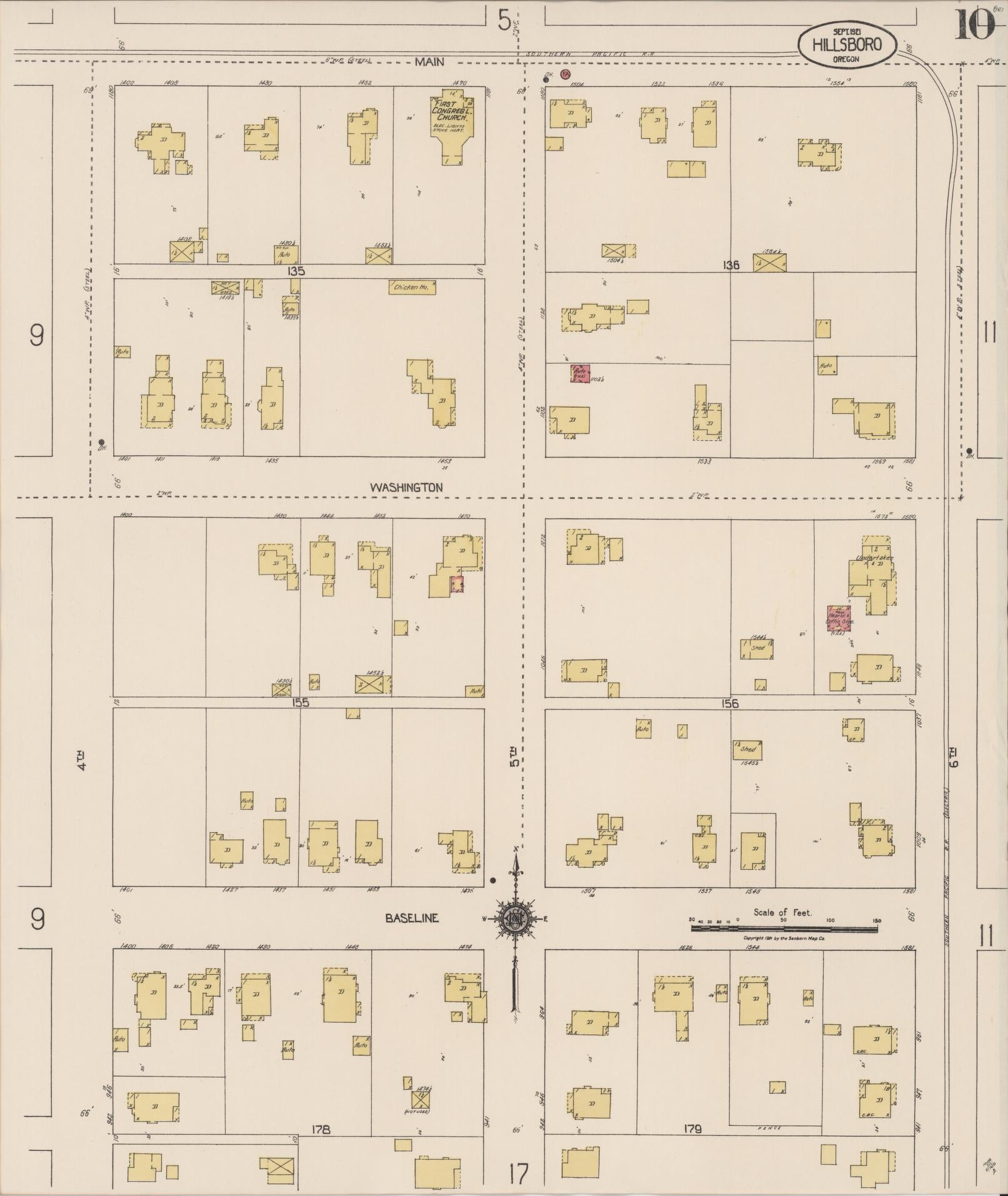 Sanborn Fire Insurance Map from Hillsboro, Washington County, Oregon (1921), Sheet #0010 - Complete Map Set gallery image, historic Sanborn map, vintage wall art, Oregon Oregon