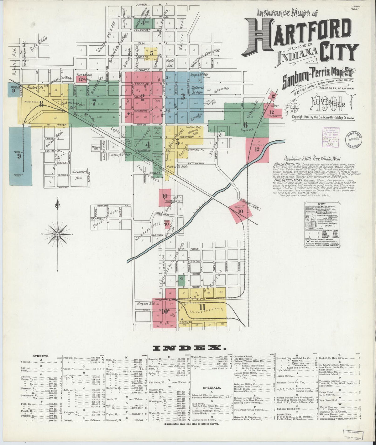 Sanborn Fire Insurance Map from Hartford City, Blackford County, Indiana (1901), Sheet #0001 - Historic Sanborn Fire Insurance Map Print, vintage old map wall art, antique decor, genealogy gift, Indiana Indiana map