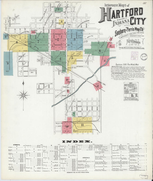 Sanborn Fire Insurance Map from Hartford City, Blackford County, Indiana (1901), Sheet #0001 - Historic Sanborn Fire Insurance Map Print, vintage old map wall art, antique decor, genealogy gift, Indiana Indiana map