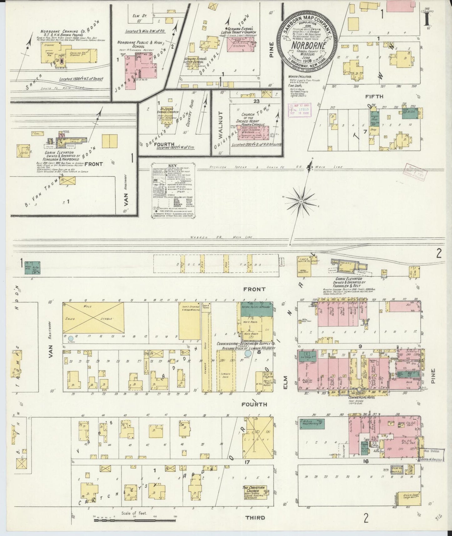 Sanborn Fire Insurance Map from Norborne, Carroll County, Missouri (1909), Sheet #0001 - Complete Map Set gallery image, historic Sanborn map, vintage wall art, Missouri Missouri