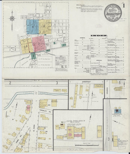 Sanborn Fire Insurance Map from Bridgeport, Lawrence County, Illinois (1912), Sheet #0001 - Historic Sanborn Fire Insurance Map Print, vintage old map wall art, antique decor, genealogy gift, Illinois Illinois map
