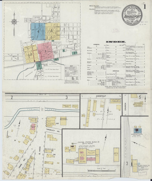 Sanborn Fire Insurance Map from Bridgeport, Lawrence County, Illinois (1912), Sheet #0001 - Historic Sanborn Fire Insurance Map Print, vintage old map wall art, antique decor, genealogy gift, Illinois Illinois map