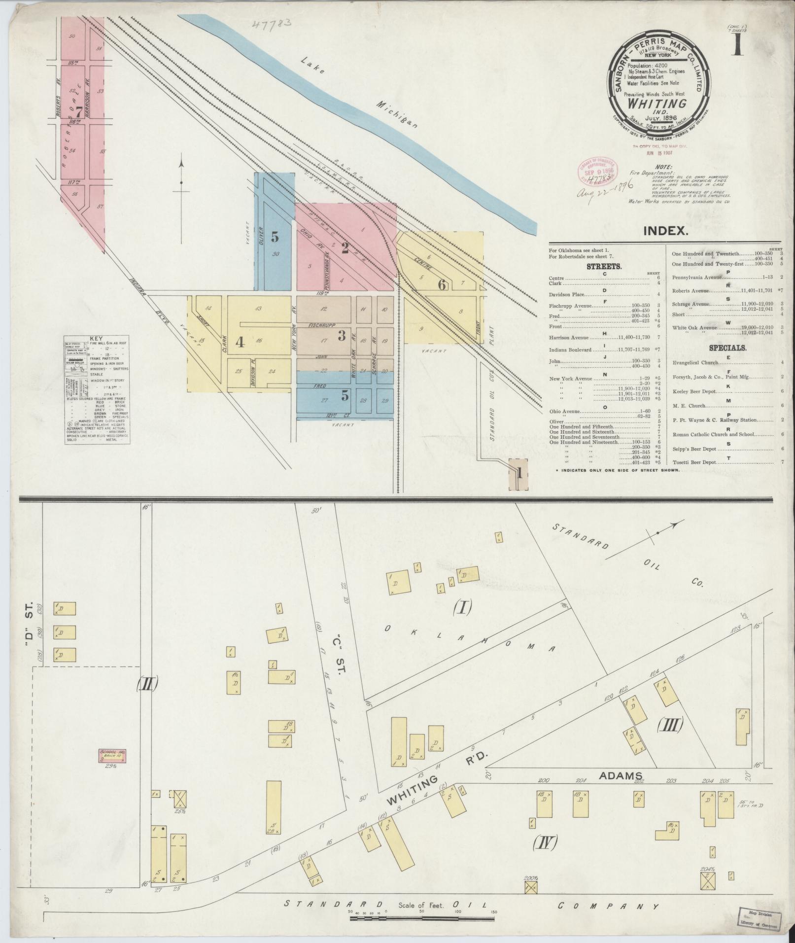 Sanborn Fire Insurance Map from Whiting, Lake County, Indiana (1896), Sheet #0001 - Historic Sanborn Fire Insurance Map Print, vintage old map wall art, antique decor, genealogy gift, Indiana Indiana map