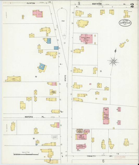 Sanborn Fire Insurance Map from Lowville, Lewis County, New York (1902), Sheet #0002 - Historic Sanborn Fire Insurance Map Print, vintage old map wall art, antique decor, genealogy gift, New York New York map