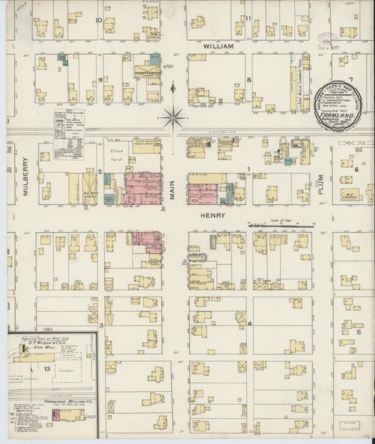 Sanborn Fire Insurance Map from Farmland, Randolph County, Indiana (1893), Sheet #0001 - Historic Sanborn Fire Insurance Map Print, vintage old map wall art, antique decor, genealogy gift, Indiana Indiana map