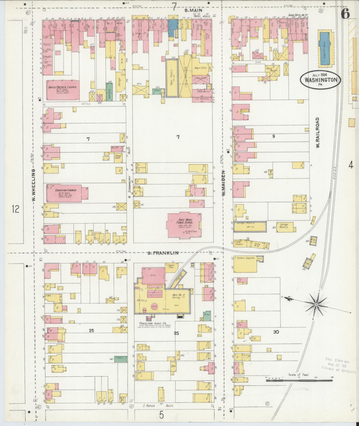 Sanborn Fire Insurance Map from Washington, Washington County, Pennsylvania (1904), Sheet #0006 - Historic Sanborn Fire Insurance Map Print, vintage old map wall art, antique decor, genealogy gift, Pennsylvania Pennsylvania map