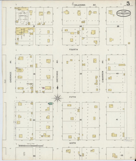 Sanborn Fire Insurance Map from Hennessey, Kingfisher County, Oklahoma (1895), Sheet #0005 - Historic Sanborn Fire Insurance Map Print, vintage old map wall art, antique decor, genealogy gift, Oklahoma Oklahoma map