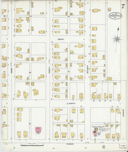 Sanborn Fire Insurance Map from Greenfield, Hancock County, Indiana (1906), Sheet #0007 - Complete Map Set gallery image, historic Sanborn map, vintage wall art, Indiana Indiana