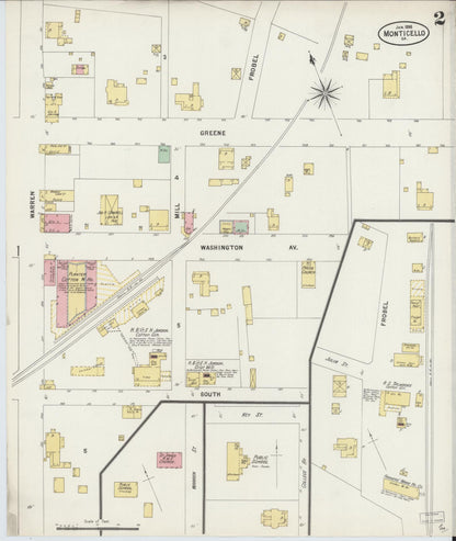 Sanborn Fire Insurance Map from Monticello, Jasper County, Georgia (1898), Sheet #0002 - Complete Map Set gallery image, historic Sanborn map, vintage wall art, Georgia Georgia
