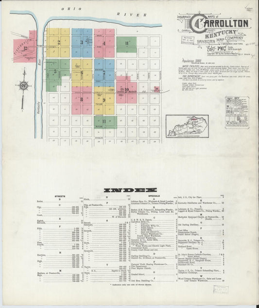 Sanborn Fire Insurance Map from Carrollton, Carroll County, Kentucky. (1917) – Historic Sanborn Fire Insurance Map Print