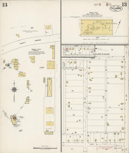 Sanborn Fire Insurance Map from Fillmore, Ventura County, California (1923), Sheet #0013 - Complete Map Set gallery image, historic Sanborn map, vintage wall art, California California