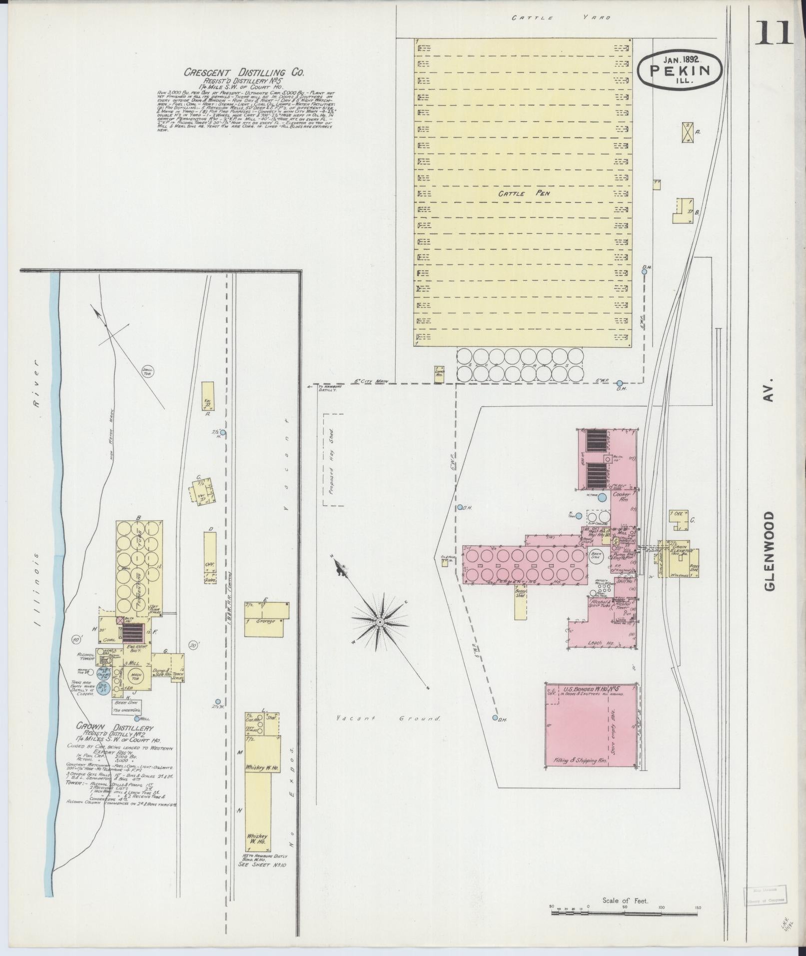 Sanborn Fire Insurance Map from Pekin, Tazewell County, Illinois (1892), Sheet #0011 - Complete Map Set gallery image, historic Sanborn map, vintage wall art, Illinois Illinois