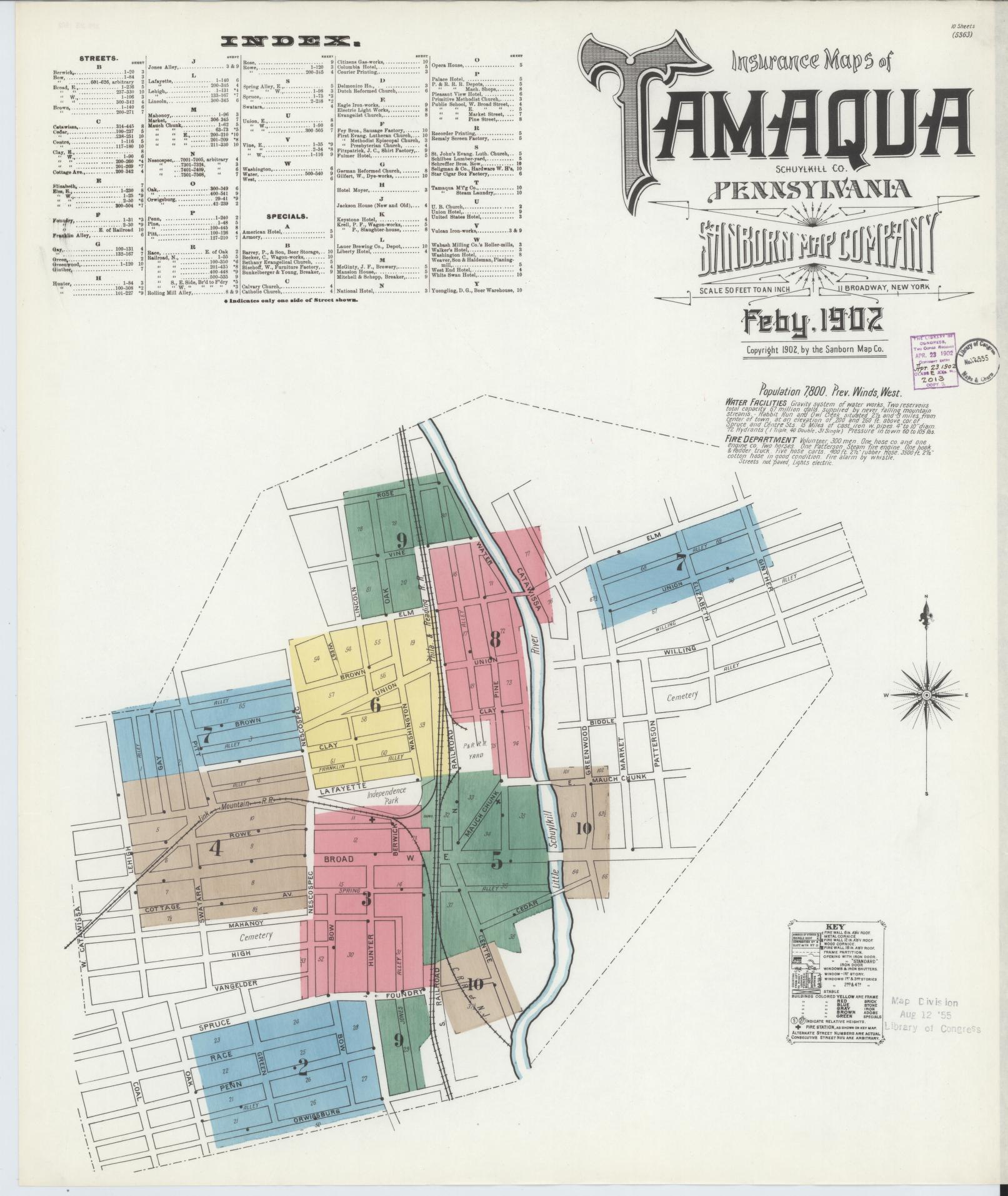 Sanborn Fire Insurance Map from Tamaqua, Schuylkill County, Pennsylvania (1902), Sheet #0001 - Complete Map Set gallery image, historic Sanborn map, vintage wall art, Pennsylvania Pennsylvania