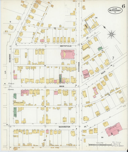 Sanborn Fire Insurance Map from Mount Pleasant, Westmoreland County, Pennsylvania (1901), Sheet #0006 - Historic Sanborn Fire Insurance Map Print, vintage old map wall art, antique decor, genealogy gift, Pennsylvania Pennsylvania map