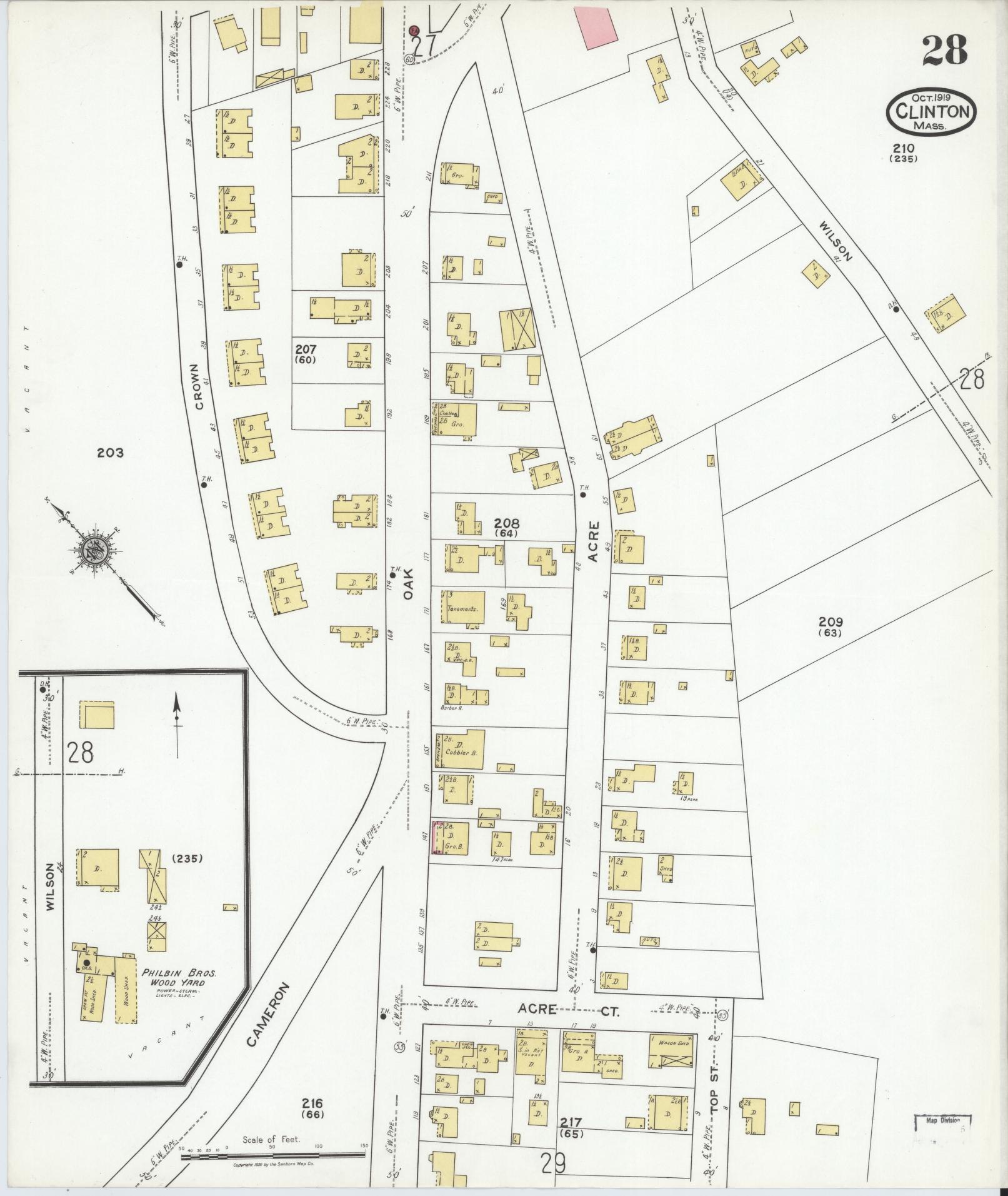 Sanborn Fire Insurance Map from Clinton, Worcester County, Massachusetts (1919), Sheet #0028 - Complete Map Set gallery image, historic Sanborn map, vintage wall art, Massachusetts Massachusetts
