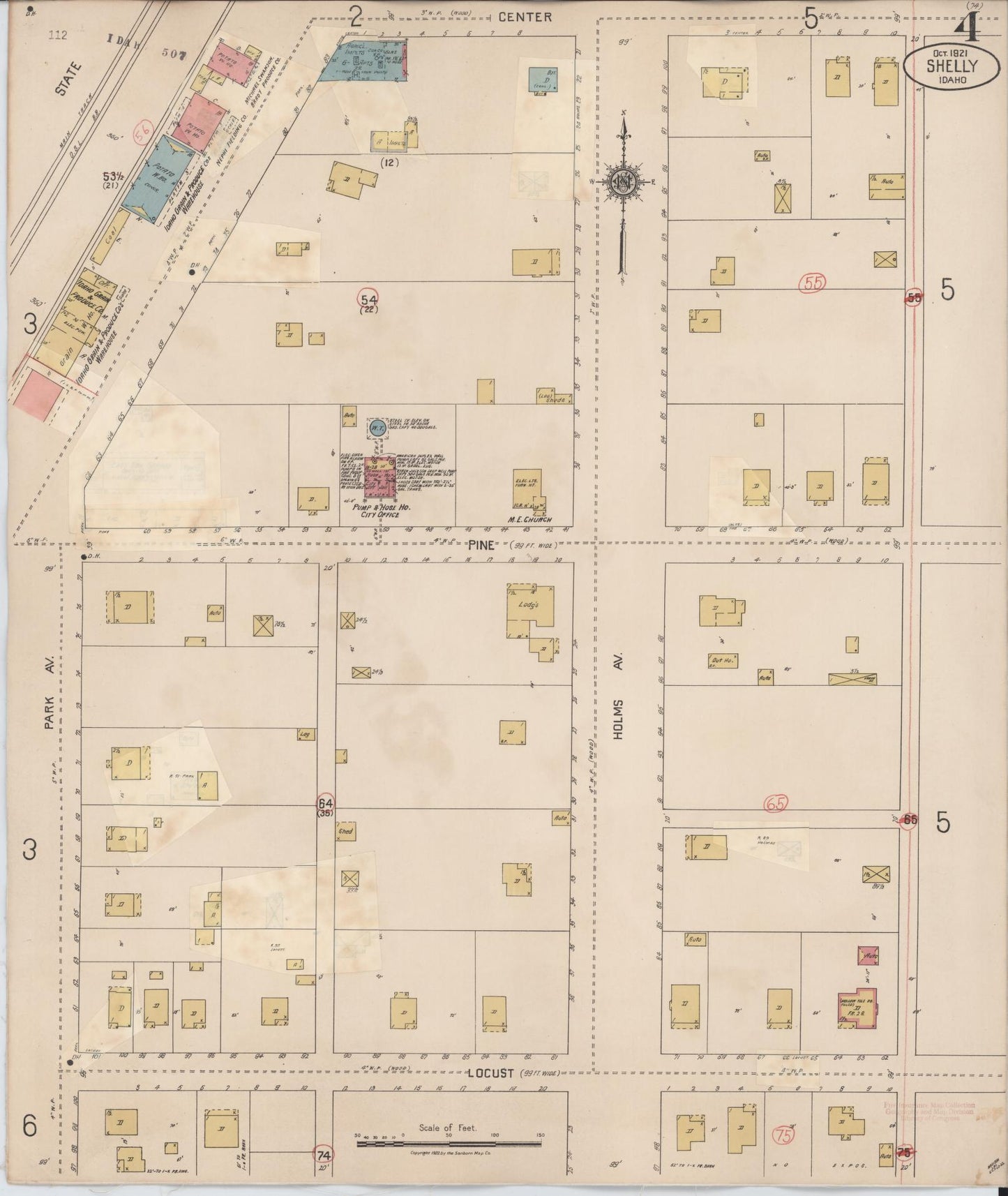 Sanborn Fire Insurance Map from Shelley, Bingham County, Idaho (1935), Sheet #0004 - Complete Map Set gallery image, historic Sanborn map, vintage wall art, Idaho Idaho