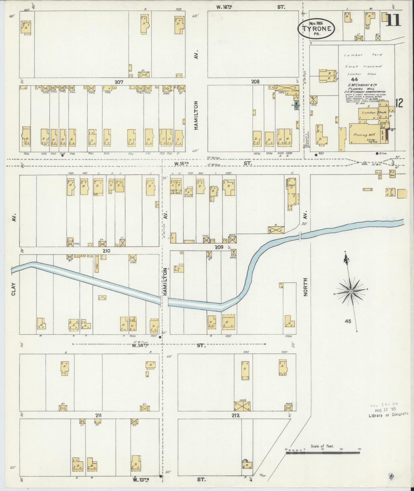 Sanborn Fire Insurance Map from Tyrone, Blair County, Pennsylvania (1906), Sheet #0011 - Complete Map Set gallery image, historic Sanborn map, vintage wall art, Pennsylvania Pennsylvania