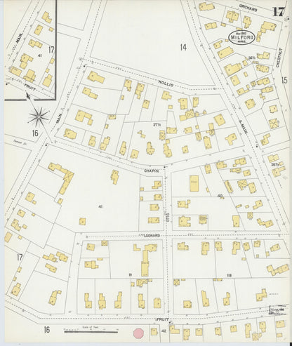 Sanborn Fire Insurance Map from Milford, Worcester County, Massachusetts (1903), Sheet #0017 - Historic Sanborn Fire Insurance Map Print, vintage old map wall art, antique decor, genealogy gift, Massachusetts Massachusetts map
