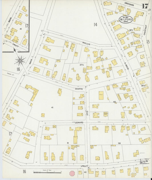 Sanborn Fire Insurance Map from Milford, Worcester County, Massachusetts (1903), Sheet #0017 - Historic Sanborn Fire Insurance Map Print, vintage old map wall art, antique decor, genealogy gift, Massachusetts Massachusetts map