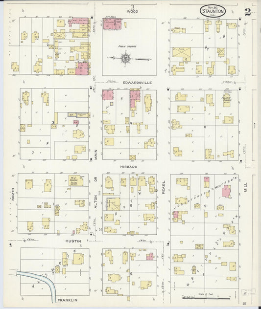 Sanborn Fire Insurance Map from Staunton, Macoupin County, Illinois (1913), Sheet #0002 - Historic Sanborn Fire Insurance Map Print, vintage old map wall art, antique decor, genealogy gift, Illinois Illinois map