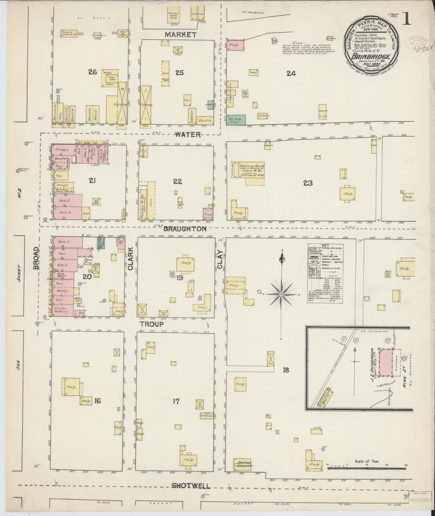 Sanborn Fire Insurance Map from Bainbridge, Decatur County, Georgia (1890), Sheet #0001 - Complete Map Set gallery image, historic Sanborn map, vintage wall art, Georgia Georgia