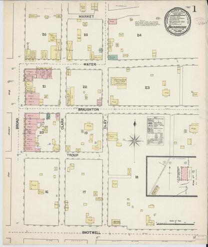 Sanborn Fire Insurance Map from Bainbridge, Decatur County, Georgia (1890), Sheet #0001 - Complete Map Set gallery image, historic Sanborn map, vintage wall art, Georgia Georgia